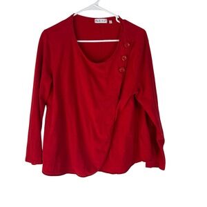 Habitat Red Asymmetrical Button Front Long Sleeve Women's Top Size M Lagen